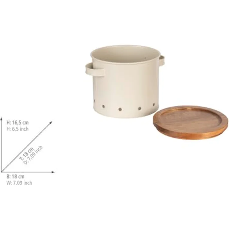 Wenko Aria Vorratsdose, 3,8 Liter, aus pulverbeschichtetem Metall in Beige mit Akazienholzdeckel und Luftlöchern zur Luftzirkulation – Bild 7