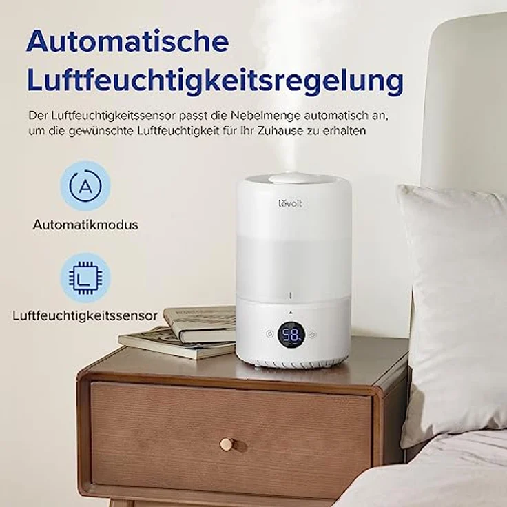 LEVOIT 3L Top Fill Luftbefeuchter, 360° Drehbare Düse Cool Mist Humidifier, 300 ml/H Nebelvolumen, 26dB leise, 25H BPA-Frei Raumluftbefeuchter & Aroma Diffuser für Kinderzimmer Schlafzimmer Pflanzen – Bild 2