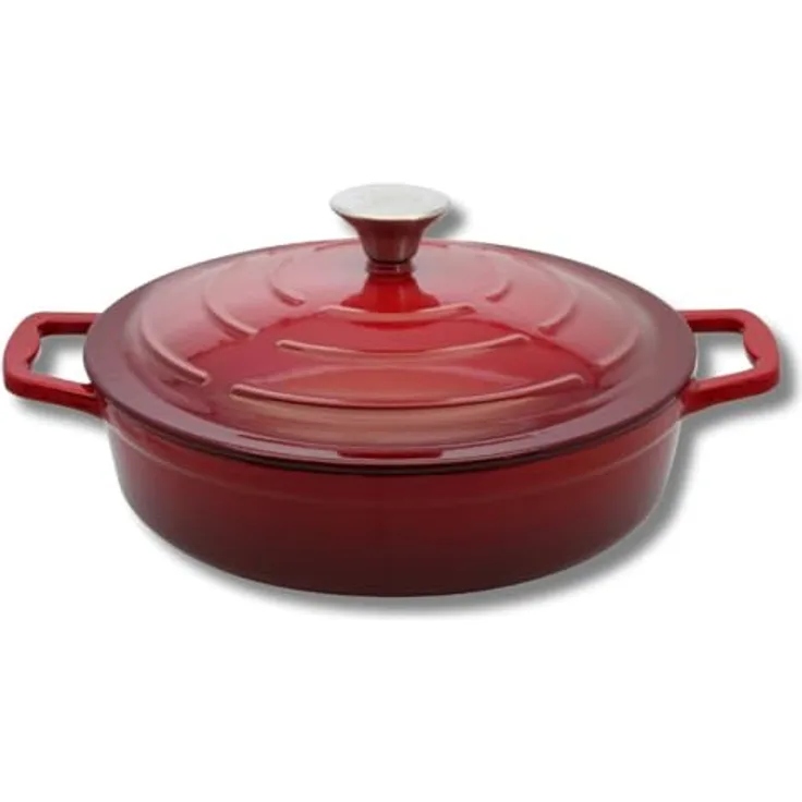 ELO 3082826 Schmortopf aus emailliertem Gusseisen, kirschrot, 28 cm, 3 l, antihaftbeschichtet, backofengeeignet, für alle Herdarten, Induktion geeignet