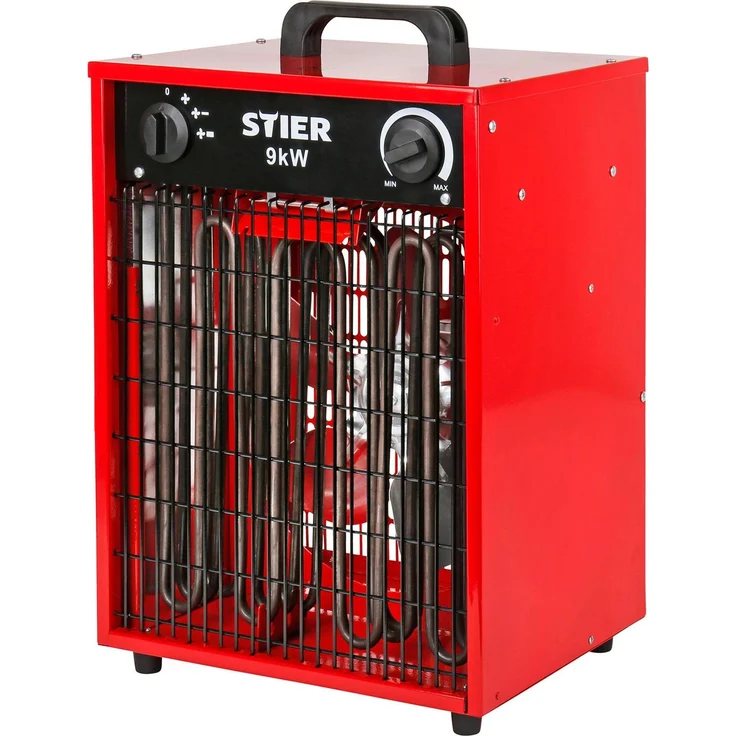 Stier Ventilatorheizer 9 kW, robuster Heizlüfter mit Thermostat und isoliertem Tragegriff, rot