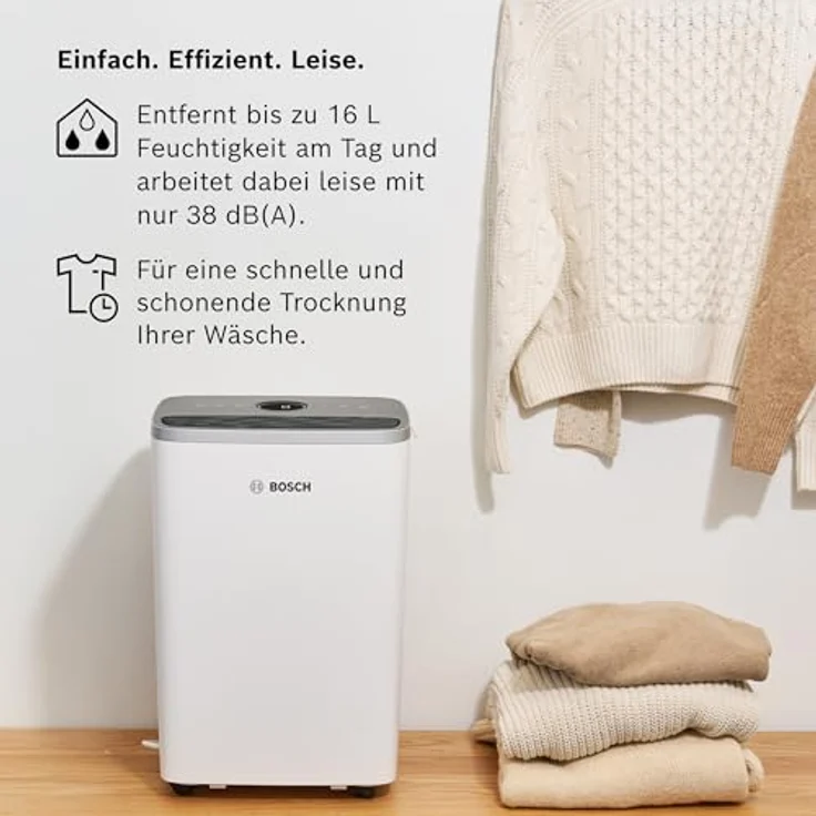 Bosch Dry 4000 - Luftentfeuchter für Ihr Zuhause, bis zu 16 Liter Feuchtigkeit pro Tag, ultra-leiser Betrieb, 2,5-Liter-Wassertank, mobil (schwarz) – Bild 3