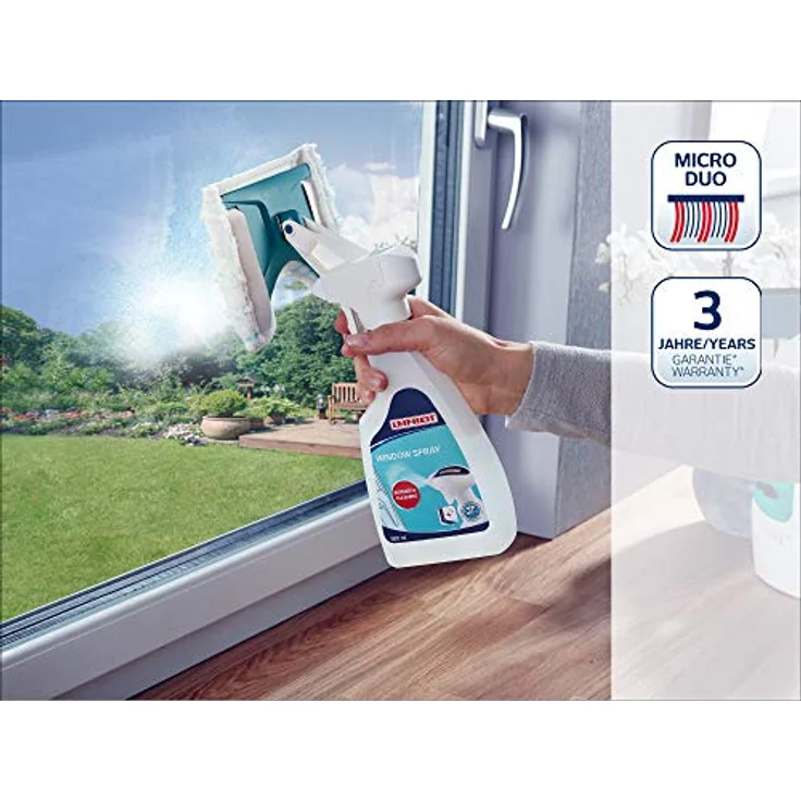 Leifheit Window Spray Cleaner micro duo Fensterputzer zum Einsprühen und Einwaschen, Fensterwischer mit flexiblem Gelenk, austauschbarer Fensterreiniger – Bild 2
