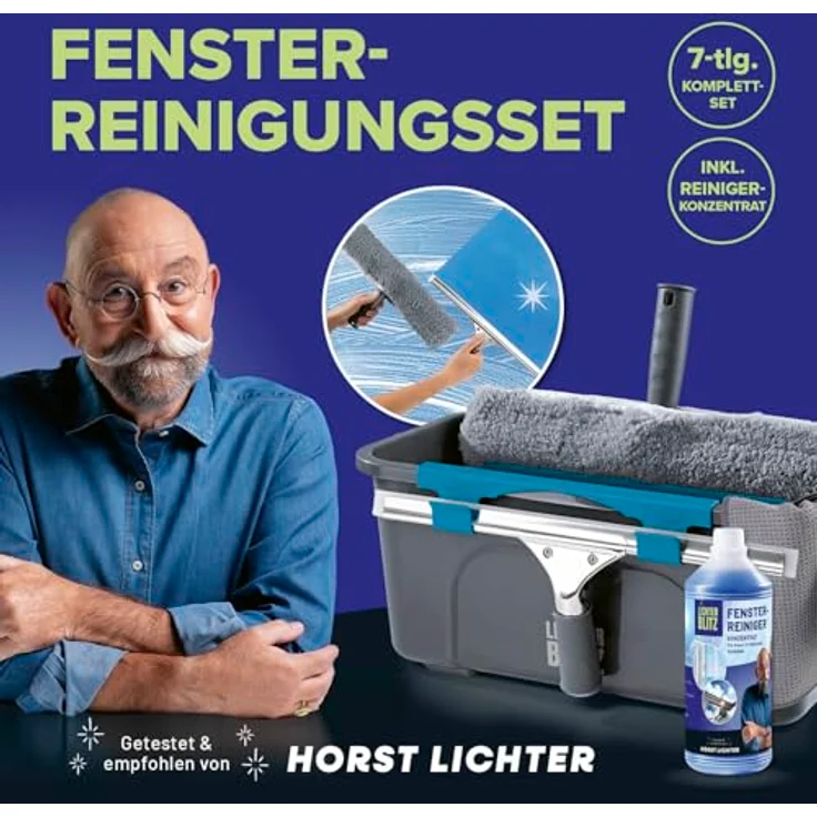 LICHTERBLITZ Fensterreiniger Set komplett, inkl. 12-Liter Eimer, Fensterabzieher, Wischer, Mikrofasertuch & Reinigungsmittel, für Haus & Auto – Bild 2
