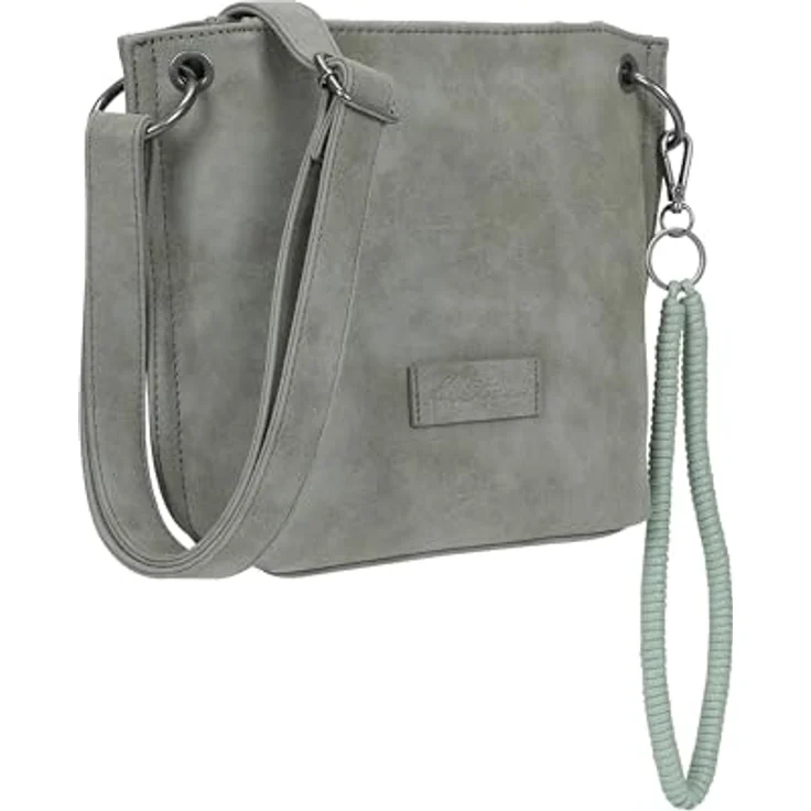 Fritzi aus Preußen Fritzi03N Vintage Umhängetasche, graue Crossbody Bag aus weichem Material mit verstellbarem Schulterriemen und Zipperfach – Bild 4