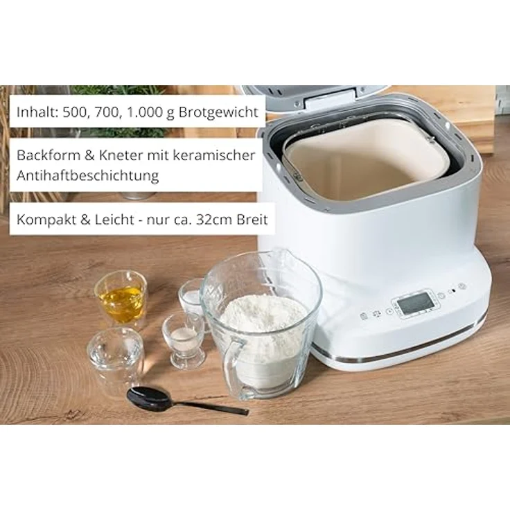 Unold Backmeister Bernd 68120, Brotbackautomat mit 19 Programmen, individueller Zeitvorwahl, LCD-Display, Antihaftbeschichtete Backform, Weiß – Bild 3