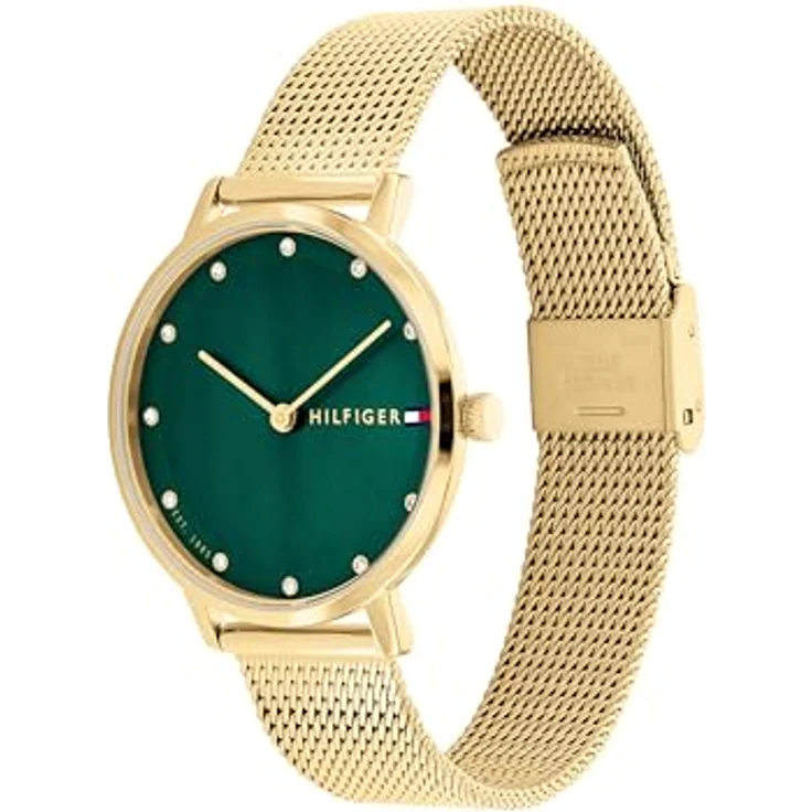 Tommy Hilfiger Analog Quarzuhr für Damen mit grünem Sonnenstrahl-Zifferblatt und Gelbgoldfarbenem Edelstahl-Mesh-Gliederarmband - 1782668 – Bild 2
