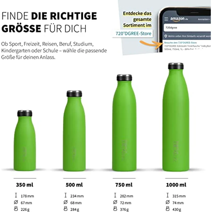 720°DGREE Edelstahl Trinkflasche “milkyBottle” - 350ml - BPA-frei, auslaufsicher, kohlensäuregeeignet, ideal für Kinder, Sport und Schule – Bild 3