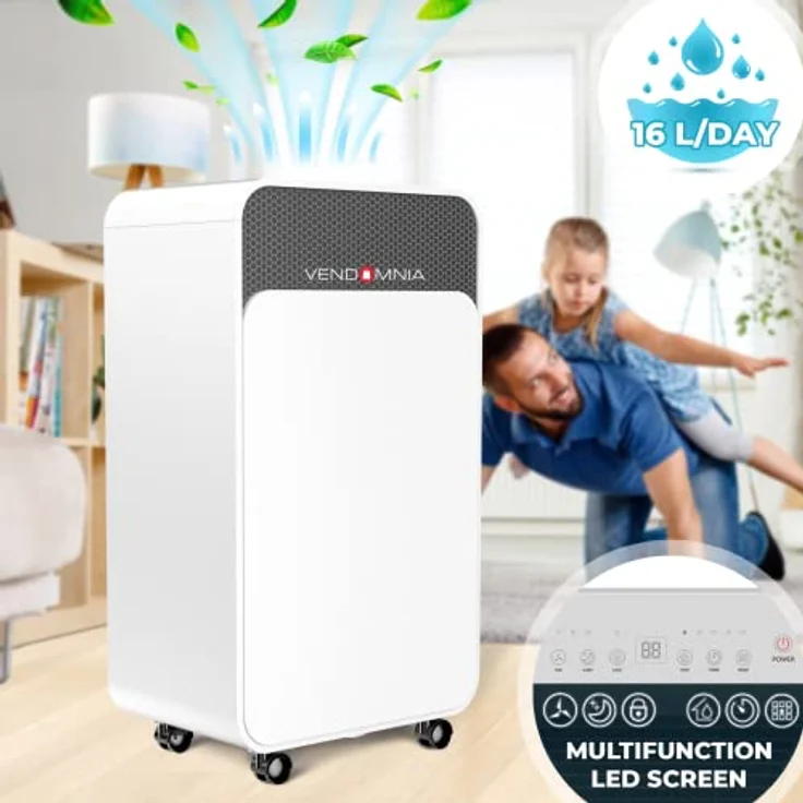 VENDOMNIA Luftreiniger Luftentfeuchter - 16L - Tag, 2L Behälter, bis 30 m², elektrisch, Digitalanzeige, Timer, Wäschetrocknung, Auto-Modus - Raumentfeuchter, Entfeuchtungsgerät, Raumentfeuchtungsgerät, Luftentfeuchtungsgerät – Bild 3
