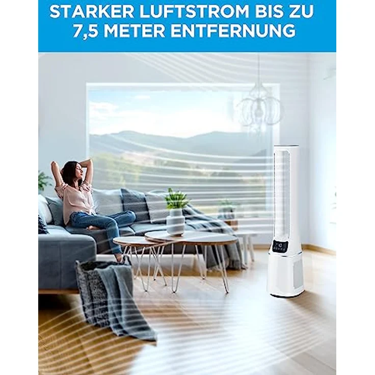 Midea MFP-120 (WH) 2 in 1 Turmventilator Leise 38dB Luftreiniger CADR 120 für 47.6 ㎡ LED Display Fernbedienung Oszillation 12H Timer Weiß – Bild 4