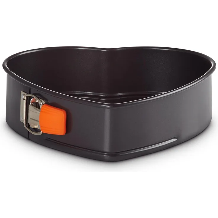 Le Creuset Herz-Springform, Backform aus Carbonstahl mit Antihaftbeschichtung, mehrfarbig anthrazit und orange