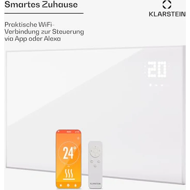 Klarstein Infrarotheizung mit Thermostat, 770W Elektroheizung, Smart Home Bild-Infrarotheizung zur Wandmontage, IR mit App-Steuerung & Erkennung offener Fenster, Feuchtraum Heizkörper – Bild 2