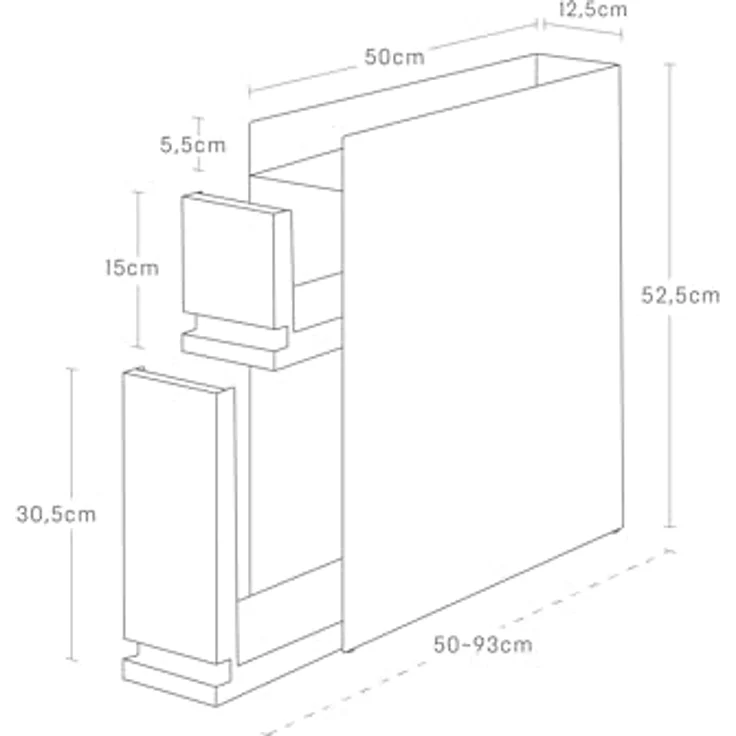 YAMAZAKI 4334 TOWER 2-stöckiges Schiebe-Gewürzregal, weiß, Stahl/Polypropylen, minimalistisch, 12.5 x 50～93 x 52.5 cm - Küchenorganisation, platzsparend, 5 kg Tragfähigkeit in unterer Schublade – Bild 5