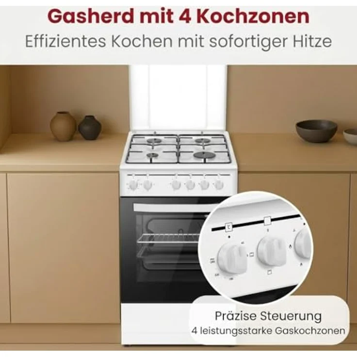PKM GH4-50 EO AQ, Stand-Gasherd mit 4 Kochzonen, 9050 Watt, 3 Backofenfunktionen, Energieeffizienzklasse A, inkl. Grillrost & Fettpfanne – Bild 7