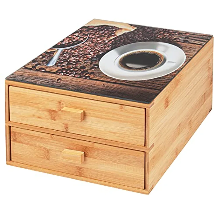 bremermann Kaffeekapsel-Box aus Bambus mit dekorativer Glasplatte, 16 Fächer für Kaffeekapseln und Teebeutel, ca. 30 x 18,5 x 30 cm