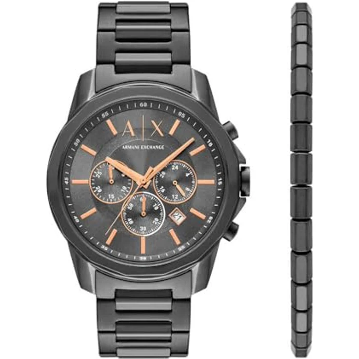 Armani Exchange Silver Tone Watch, Quarz-Chronograph mit 44 mm Gehäuse, grauem Zifferblatt und Edelstahlarmband in Gunmetal – Bild 1