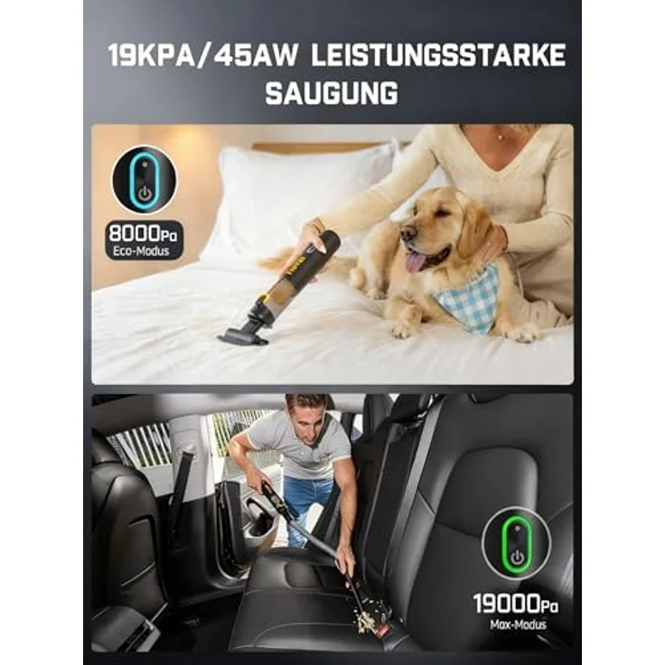 Fanttik Slim V8 Apex, Akku-Autostaubsauger mit 19000 Pa Saugkraft, 4-in-1 Handstaubsauger und Luftgebläsepumpe, ultraleicht und tragbar, Schwarz – Bild 4