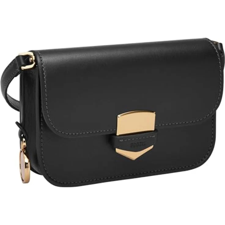 Fossil Umhängetasche Lennox Flap Crossbody S, Schwarz aus Leder mit verstellbarem Schulterriemen – Bild 2