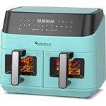 TurboTronic Heißluftfritteuse XXL doppel Airfryer 1600W / 9L (2x 4,5L Kammer) 10 Programme digitale Heißluft Fritteuse ohne Fett Öl Dual Luftfritteuse Air Friteuse Power Turquoise