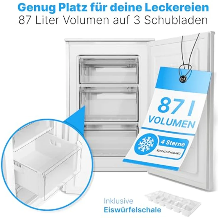 Bomann® Gefrierschrank 87L | Gefrierschrank klein mit Temperaturbereich ≤ -18°C | 3 Schubladen | Tiefkühlschrank mit wechselbarem Türanschlag | Freezer Tiefkühlschrank klein GS 7253 weiß – Bild 2