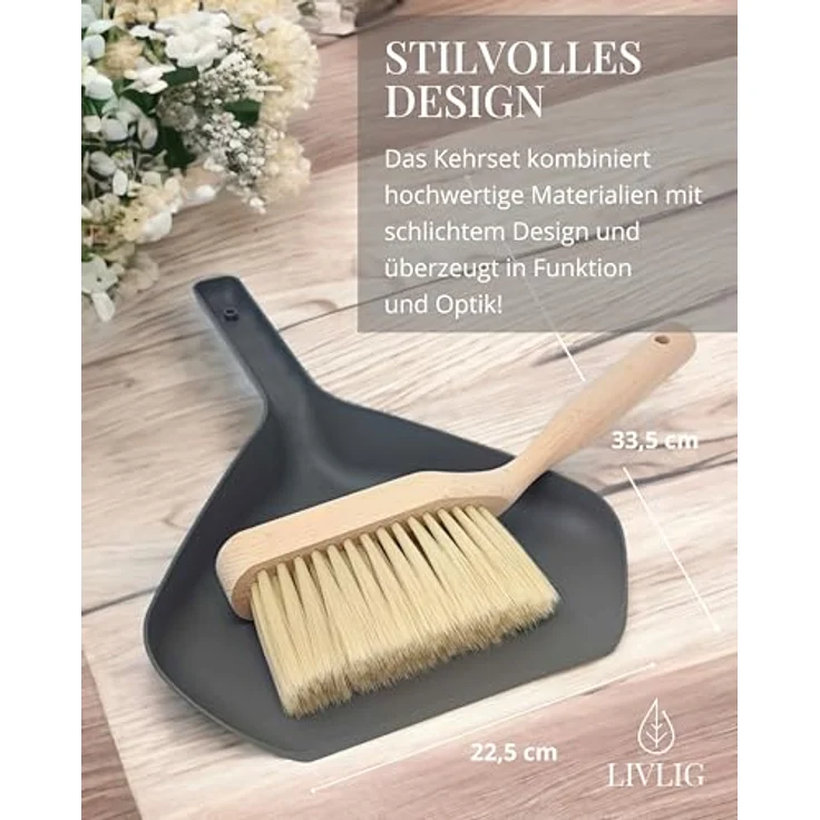 LIVLIG Kehrgarnitur, Set aus Holzbesen und Kehrschaufel aus 100% recyceltem Kunststoff, für Innen- und Außenbereich, Made in Europa – Bild 3