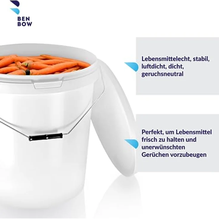 BenBow Eimer mit Deckel 30L 10 Stk. Weiß BSR-, Luftdicht, Lebensmittelecht, BRC-, auslaufsicher – Bild 3