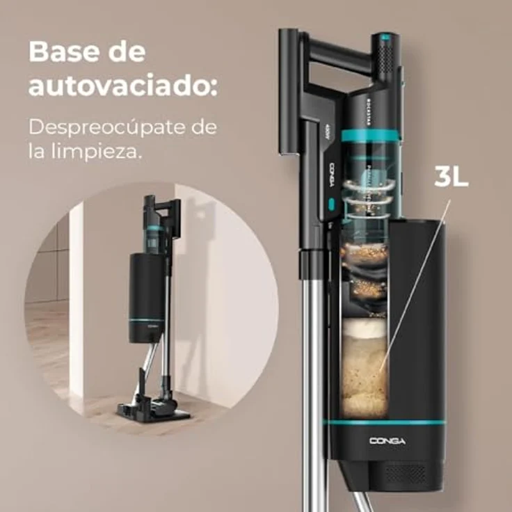 Cecotec Staubsauger Vertikalsauger Conga Rockstar 10000 Nebula Station, 450W, ForceSonic-Technologie 30 kPa, Selbstreinigende Basis, Jalisco-Bürste, Ausziehbares, Lithium-Ionen-Akku, 3-in-1, Parallel Cyclone System – Bild 3