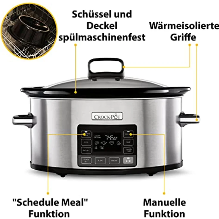 Crock-Pot CSC066X digitaler Schongarer, 240w, 5,6L ,Glasdeckel, Timer, Edelstahl, silber – Bild 8