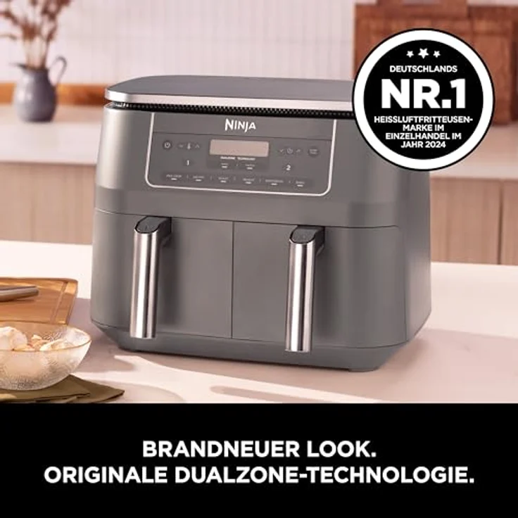 Ninja Dual Zone Digital Air Fryer DZ300EU, 7,6L Heißluftfritteuse mit 2 Schubladen, 6-in-1, ohne Öl, Metallic Grau – Bild 2