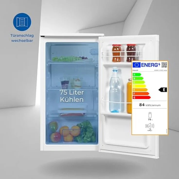 Exquisit Kühlschrank KS585-V-091E weiss | Kühlschrank ohne Gefrierfach freistehend 75 L Volumen | LED-Licht | Glasablagen | Vollraumkühlschrank 45cm – Bild 2