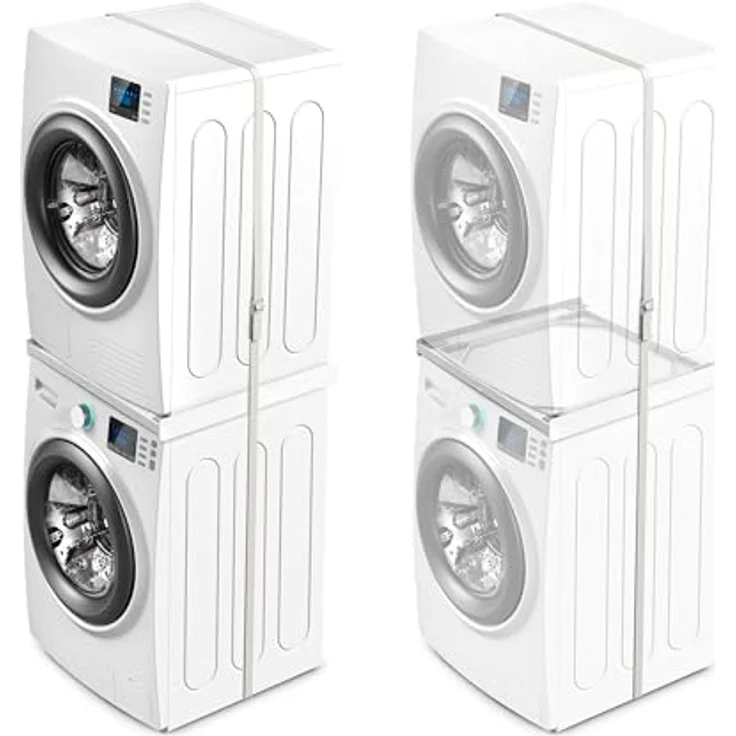 Meliconi TORRE UP, Universal Overlay Set aus 30% recyceltem Kunststoff mit 6 m Sicherheitsgurt und Wasserwaage für Waschmaschine und Trockner – Bild 2