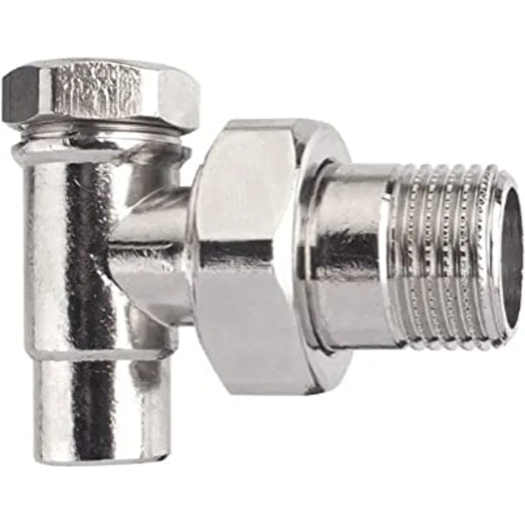 Cornat T591006 Heizkörper Verschraubung Eck absperrbar, Silber, 15mm x 1/2"