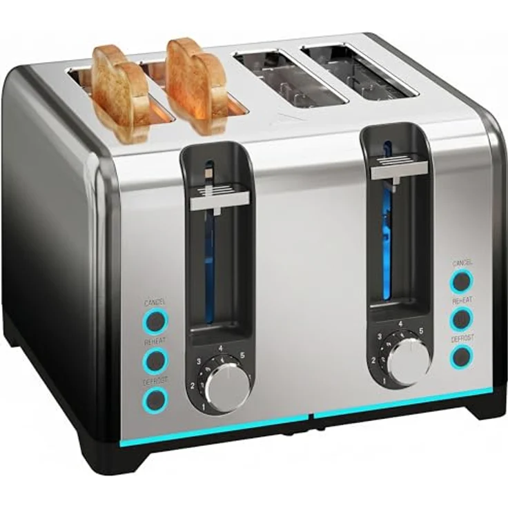 HOMCOM 4-Scheiben-Toaster, 7 Bräunungsstufen, Auftauen, Aufwärmen, Abbruchfunktion, schwarz – Bild 1