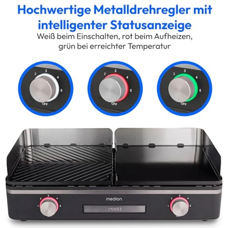 MEDION MD12027 Elektro Tischgrill mit Dual-Zonen-System, 2400 Watt, 2 abnehmbare Platten, individuelle Temperaturregelung, IPX4-Schutz – Bild 5