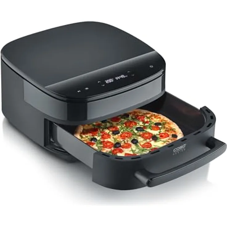 Caso 3191 AirFry & PizzaChef, Heißluftfritteuse mit 6 l Frittierkorb, Farbe: Schwarz, energiesparend und schnell