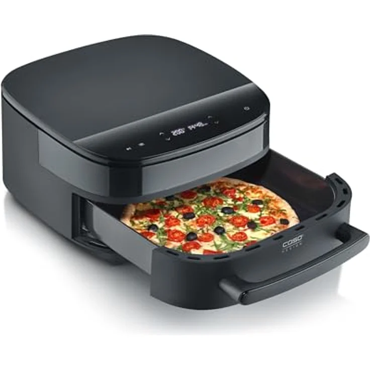 Caso 3191 AirFry & PizzaChef, Heißluftfritteuse mit 6 l Frittierkorb, Farbe: Schwarz, energiesparend und schnell – Bild 1