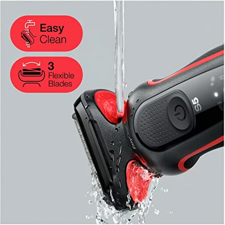Braun Series 5 Rasierer für Herren, Elektrorasierer, EasyClean, Wet & Dry, wiederaufladbar & kabellos, Vatertagsgeschenk, 51-R1000s, Rot – Bild 2