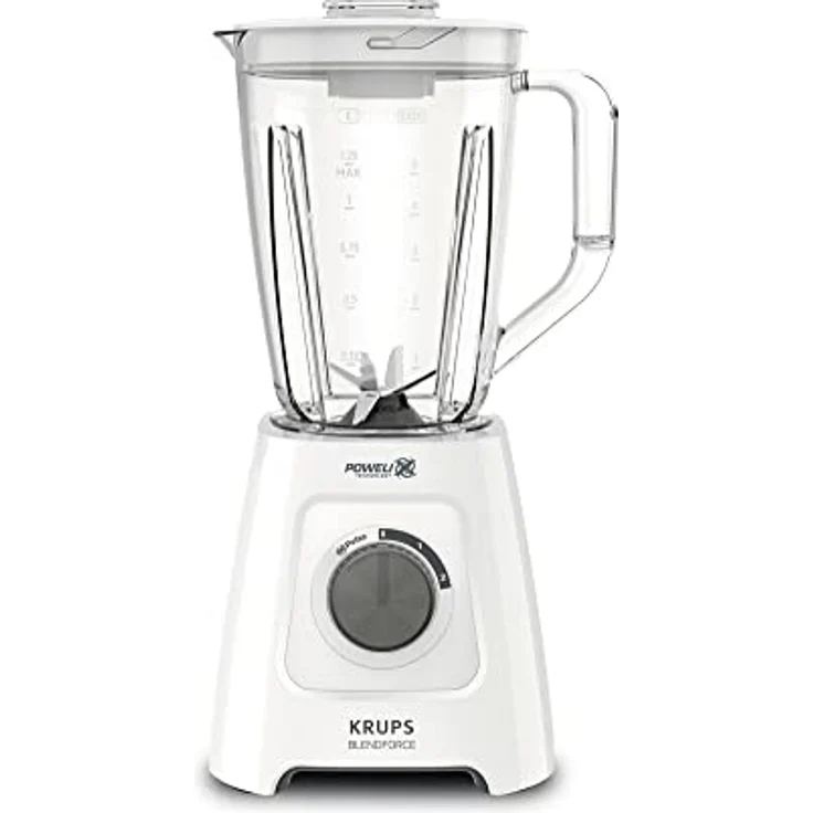 Krups KB42Q1 Blendforce 2in1 Standmixer, 600 Watt, 6 Messer Powelix-Technologie, 2 Geschwindigkeiten+Pulse, Ice Crush-Funktion, inklusive: Mixbehälter, Entsafterbehälter, Saftbehälter, Weiß-Grau – Bild 2