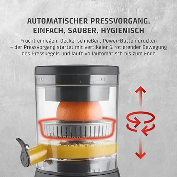 Caso CP 400 Lift, elektrische Zitruspresse mit hoher Saftausbeute, BPA-frei, Universal-Presskegel für alle Zitrusfrüchte, spülmaschinengeeignet – Bild 3
