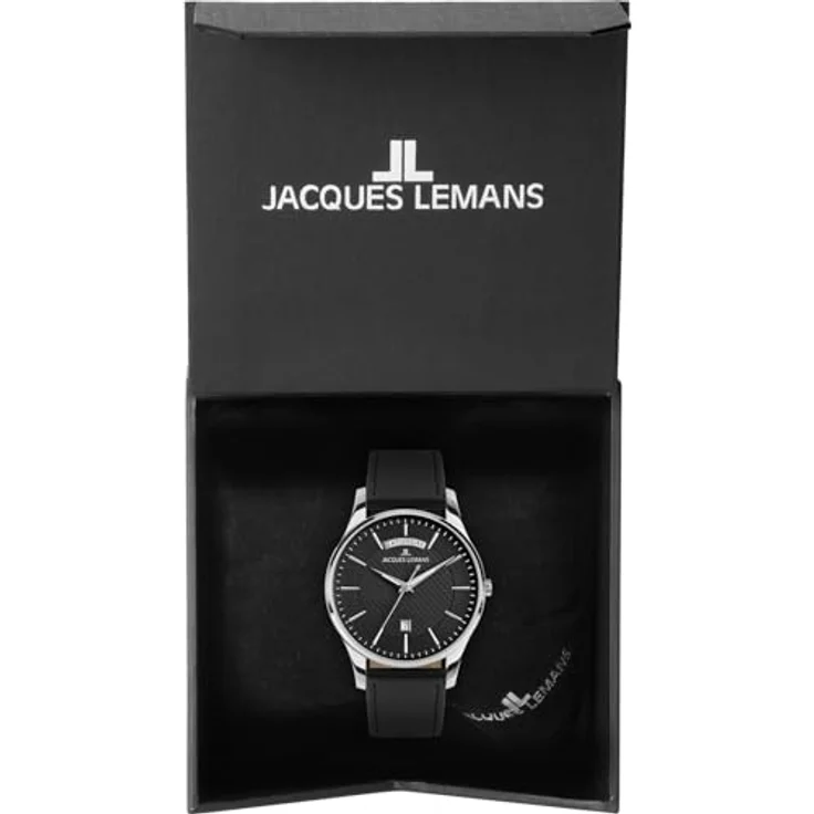 JACQUES LEMANS Herrenuhr London 1-2193A, Edelstahlgehäuse, schwarzes Lederband, Quarzwerk, analog, Kalenderfunktion, Mineralglas – Bild 4