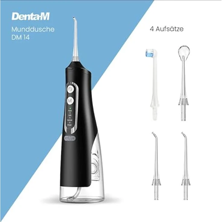 Denta-M DM14 Munddusche, Kabellos mit 4 Modi, 4 Aufsätzen, IPX7 wasserdicht, 310 ml Tankvolumen, Testsieger 2024 – Bild 2