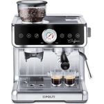 Polti COFFEA G50S, Siebträgermaschine mit integriertem Mahlwerk, 30 Mahlstufen, professionelle Dampfdüse, Silber, Schwarz