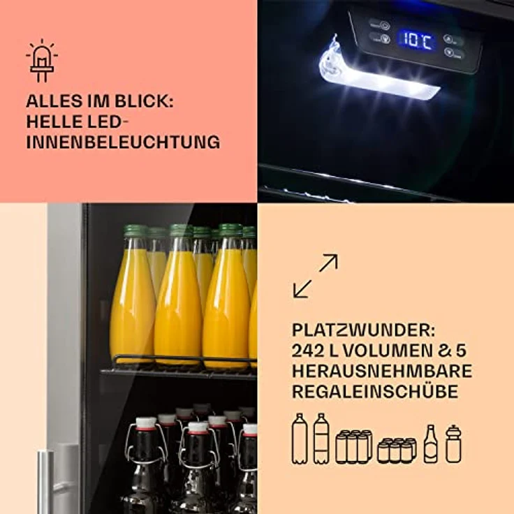 Klarstein Getränkekühlschrank HEA8-Beersafe-242-ss 10045901, Bier Hausbar Mini Fridge, Edelstahl, 242 Liter Kapazität - Preisvergleich – Bild 3