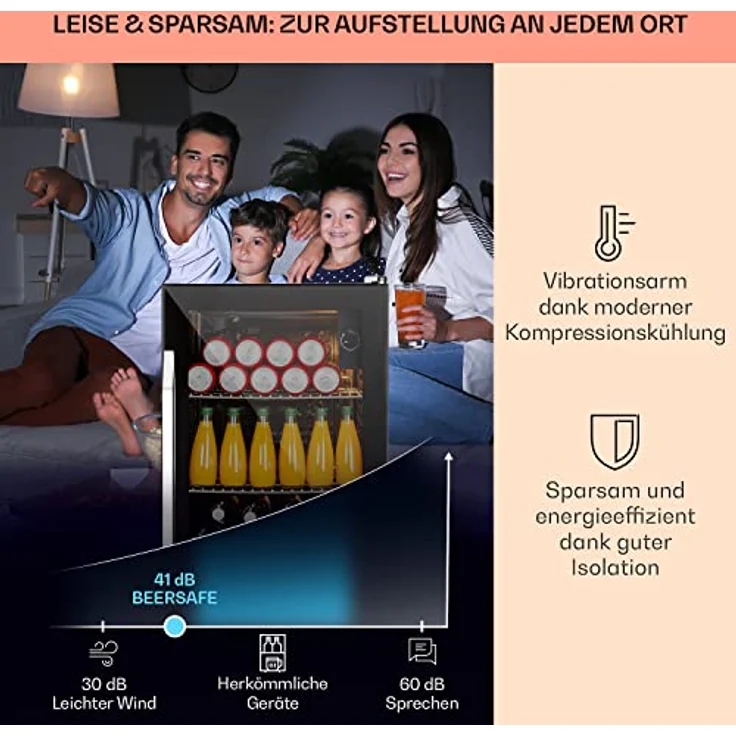 Klarstein Beersafe XXL Onyx Getränkekühlschrank, freistehend, schwarz, Panoramaglastür, Energieklasse E – Bild 4