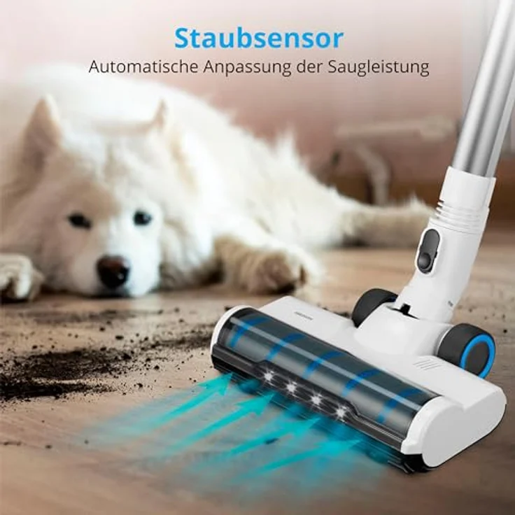 MEDION P250 Stabstaubsauger (kabellos, beutellos, Zyklon-Technologie, 250 Watt, 2in1 Stielstaubsauger und Handstaubsauger mit Akku, Staubsensor, HEPA H13, LED Touch Display, Bürstenrolle) – Bild 3