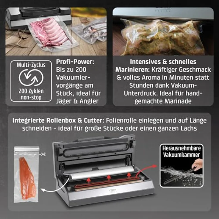 Caso Vakuumierer VRH 800 advanced Pro, mit CASOTEK® Liquid Funktion, Edelstahlgehäuse, 130W, 30 cm Schweißnaht, inklusive 2 VacuBoxxen und umfangreichem Zubehör – Bild 5