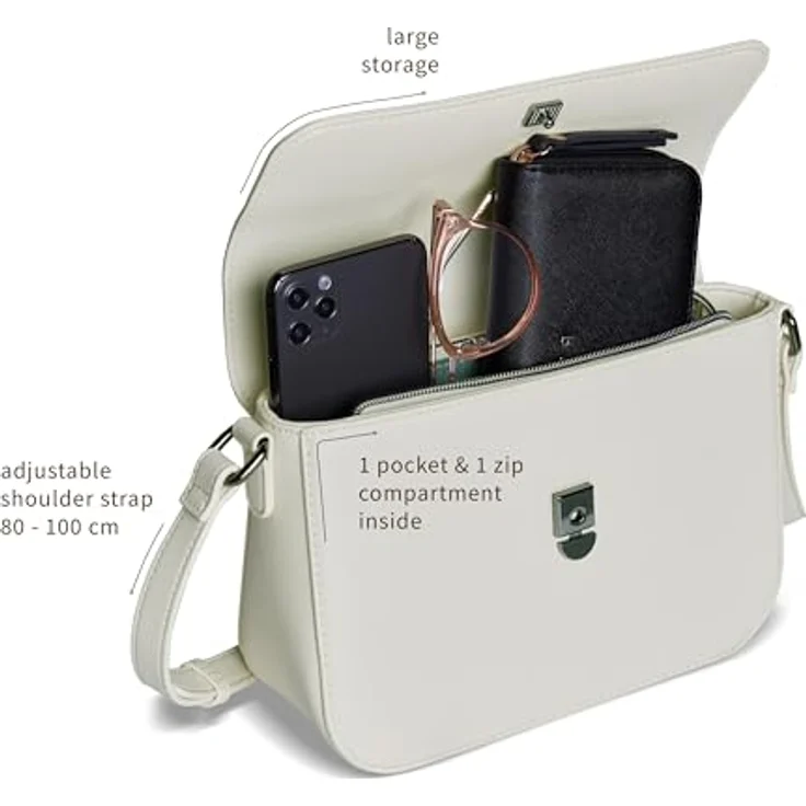 Bugatti Almata Umhängetasche M 25 cm, praktische Schultertasche aus Polyurethan, beige, mit Reißverschluss und verstellbarem Schultergurt – Bild 5