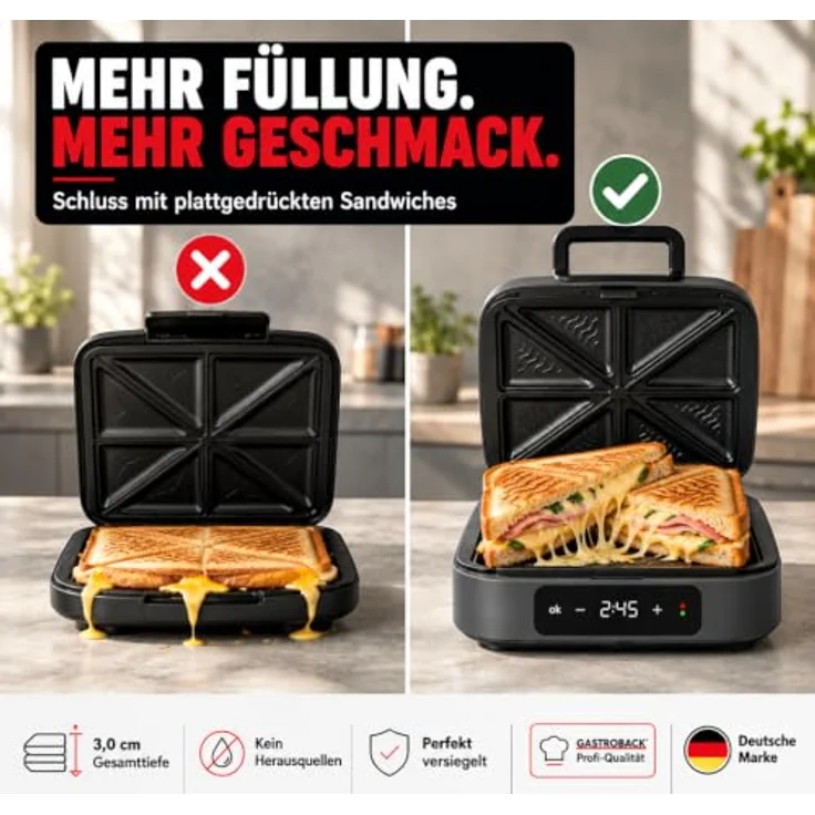 Gastroback Sandwichmaker 42469, praktisches Gerät für perfekte Sandwiches – Bild 2