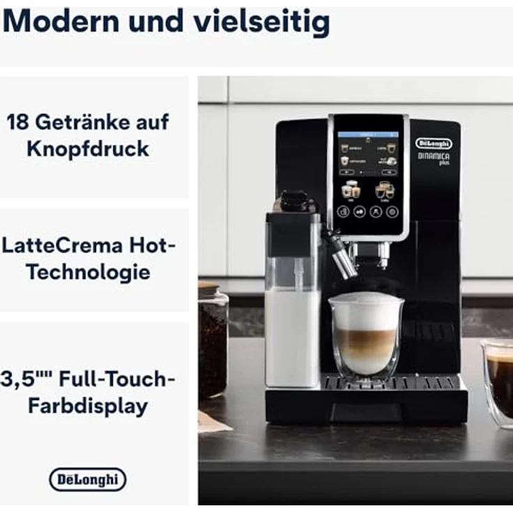 De'Longhi Dinamica Plus ECAM382.70.B, Automatischer Kaffeevollautomat mit 18 Rezepten, LatteCrema Hot und TFT-Display, Schwarz – Bild 3