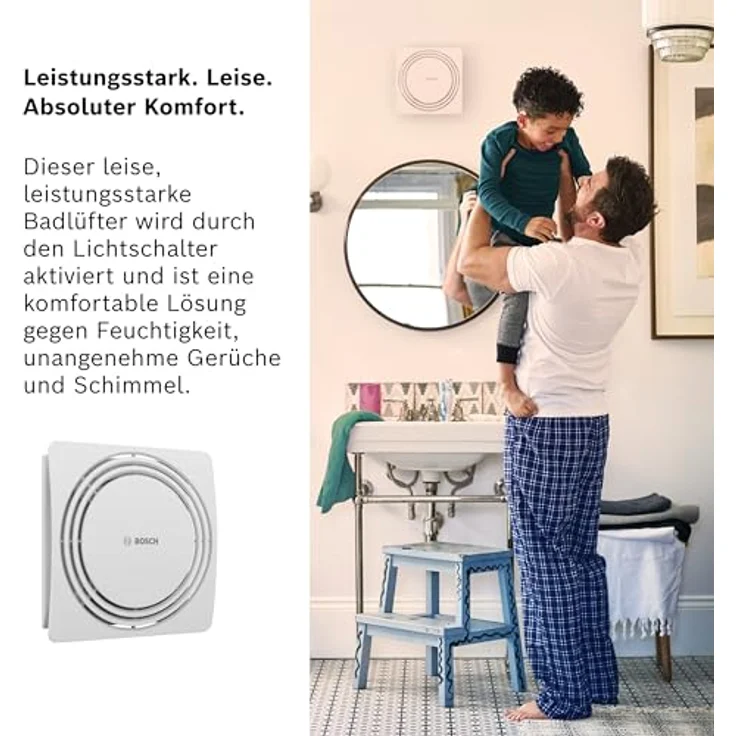 Bosch Badlüfter Fan 1900 W100, leiser Ventilator zur Bekämpfung von Feuchtigkeit und Schimmel, aktiviert durch Lichtschalter – Bild 2