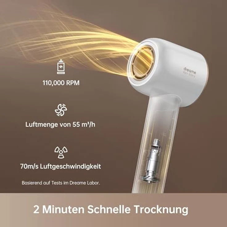 Dreame Hair Glory Combo Haartrockner,Trocknet schnell,110.000 Umdrehungen pro Minute,Luftstrom 70m/s,Negativ-Ionen-Technologie,Temperatur- und Luftgeschwindigkeitsregelung,Inklusive Düse und Diffusor – Bild 2